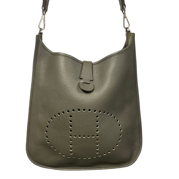 Hermes Dark Green Etain Leather Clemence Evelyne III Epsom Bag 2013 - Picture 1 of 12